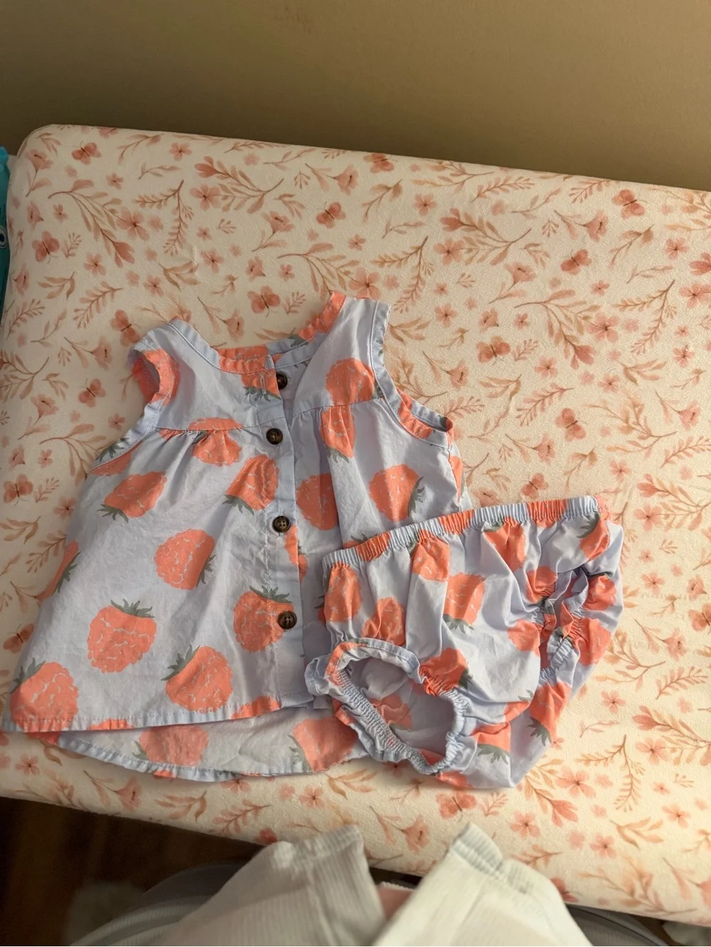 Carter's Peach Strawberry Print Top & Bloomers - Lavender/Peach